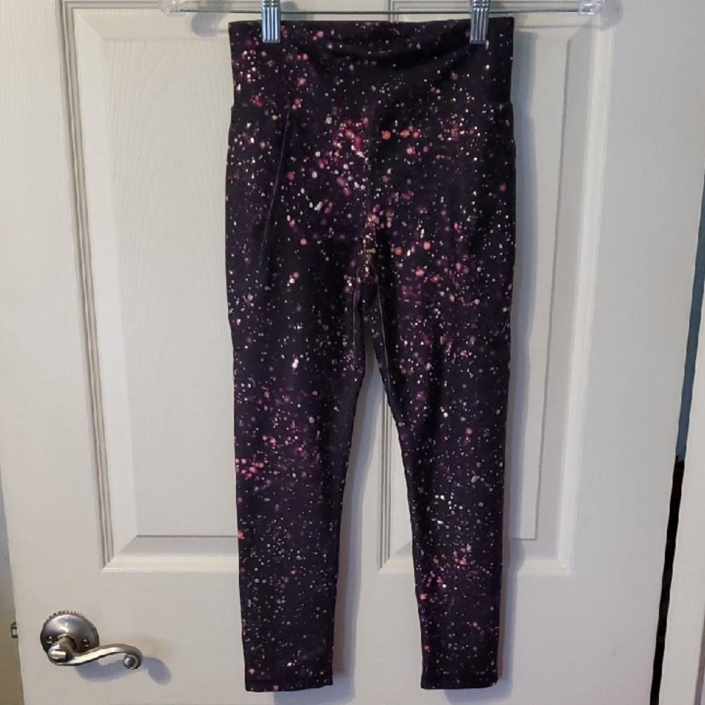 Old Navy Black Leggings with Gold and Purple Splatter New Never Worn